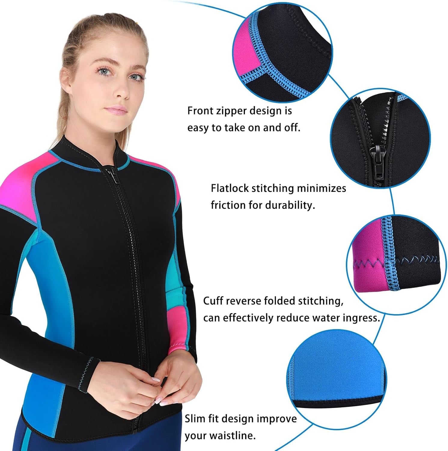 Wetsuit Jacket For Adults, 2Mm Neoprene