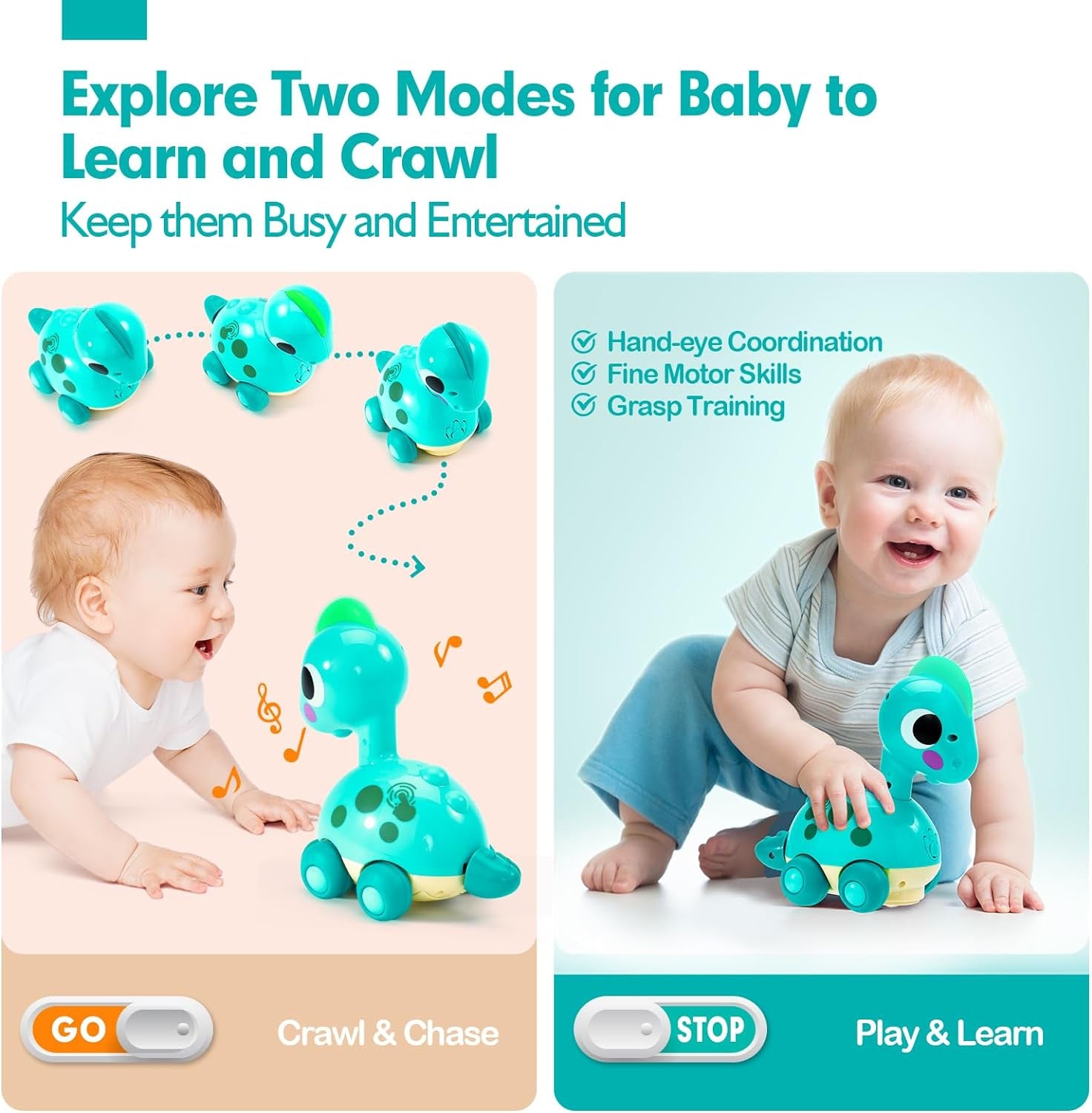 Baby Toys 6-12 Months Touch & Go Musical Light Infant Toys Crawling Baby Toys 12-18 Months Tummy Time Toys for 1 Year Old Boy Gifts Girl Toddlers Christmas Stocking Stuffers