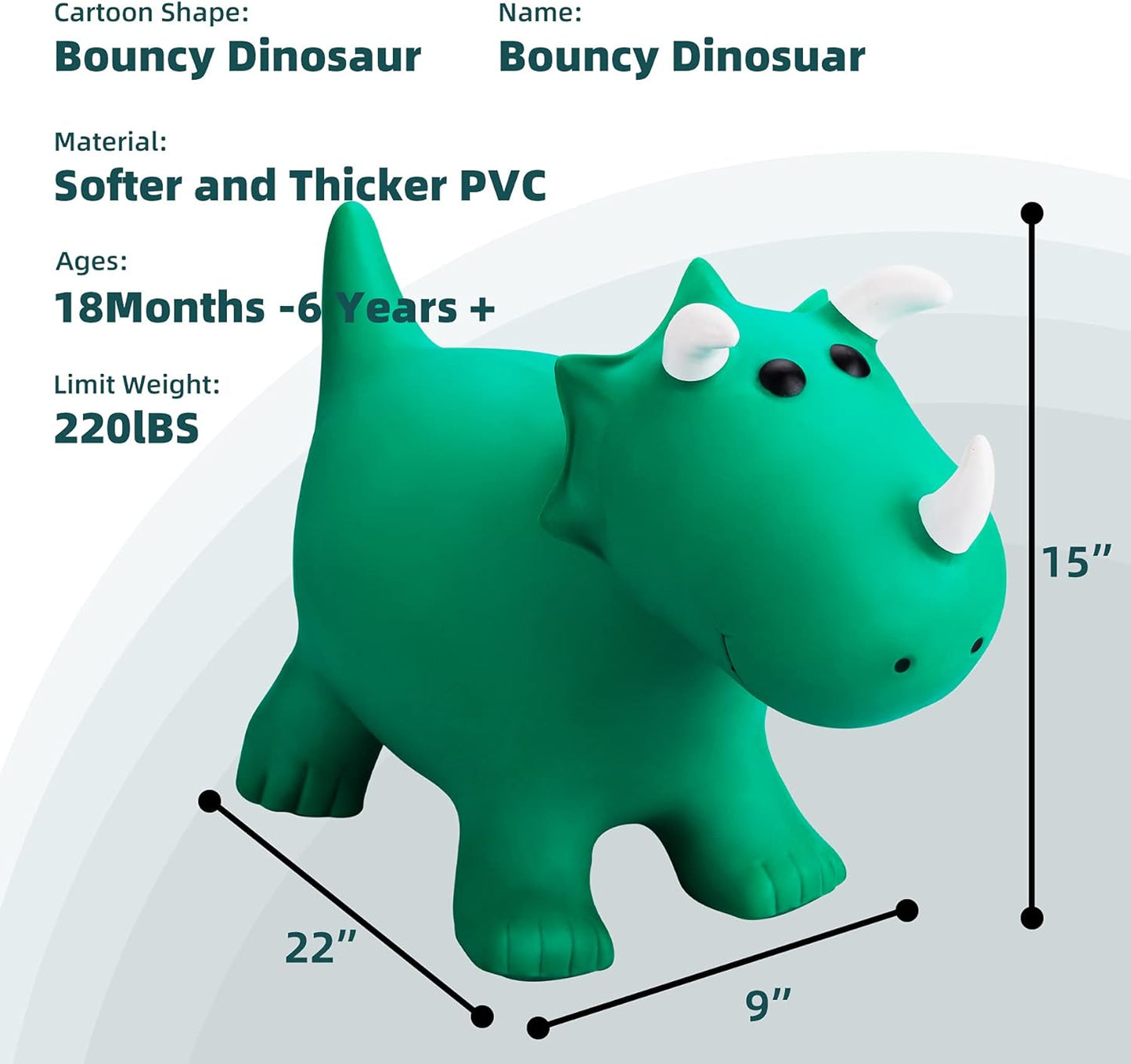 Inflatable Triceratops Bouncer, Ride on Bounce Hopper, Indoor Outdoor Activity 18 Months 2 3 4 Years 