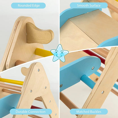 Climbing Toys for Toddlers, 2 in 1 Montessori Kids Wood Triangle Climber with Ramp Ladder Slide for Gym Playground, Indoor Outdoor Climbing Toy Baby Play Structure Activity Set for Boys Girls