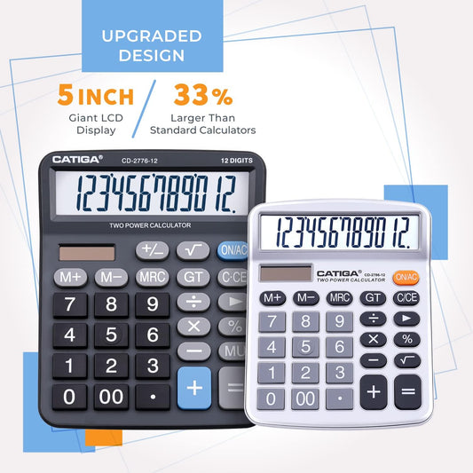 Calculator, Huge 5-Inch LCD Display Screen, Giant Buttons, Battery and Solar Powered,12-Digit 