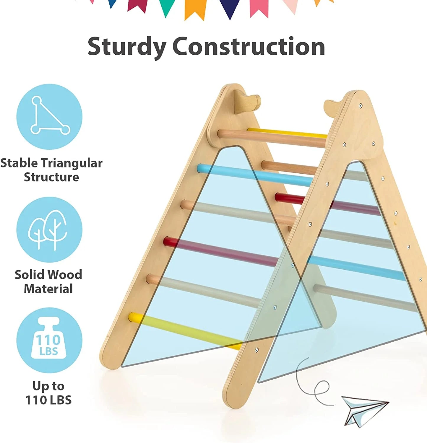 Climbing Toys for Toddlers, 2 in 1 Montessori Kids Wood Triangle Climber with Ramp Ladder Slide for Gym Playground, Indoor Outdoor Climbing Toy Baby Play Structure Activity Set for Boys Girls