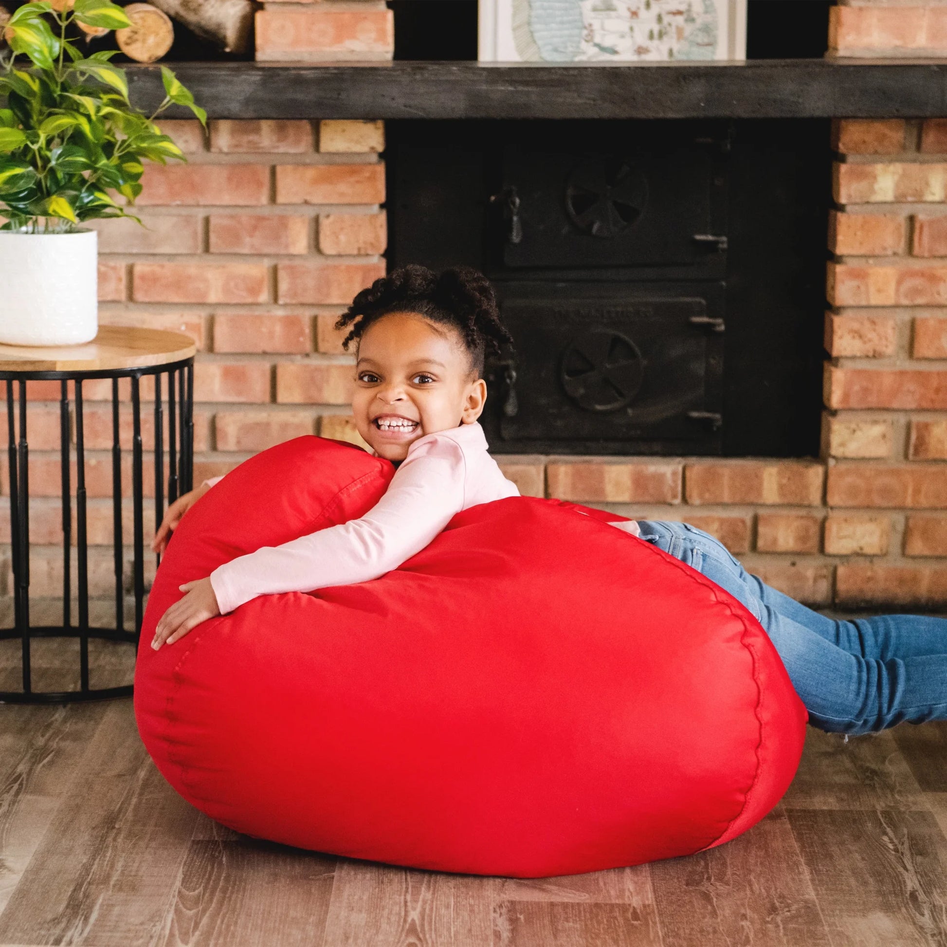 Classic Bean Bag Chair, Red Smartmax, Durable Polyester Nylon Blend, 2 Feet Round