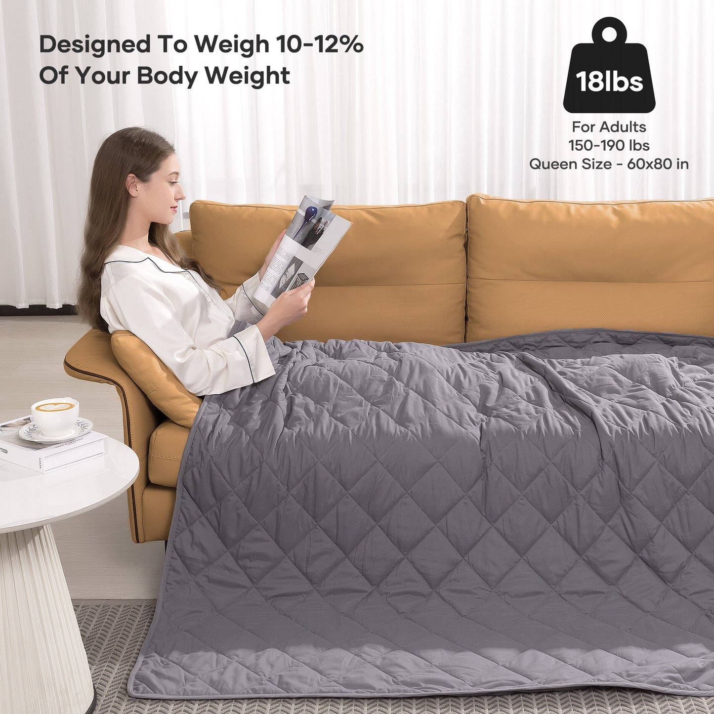 Weighted Blanket, 18 Lbs Queen Size Heavy Breathable Cooling Blanket for Adults, 60" X 80", Gray