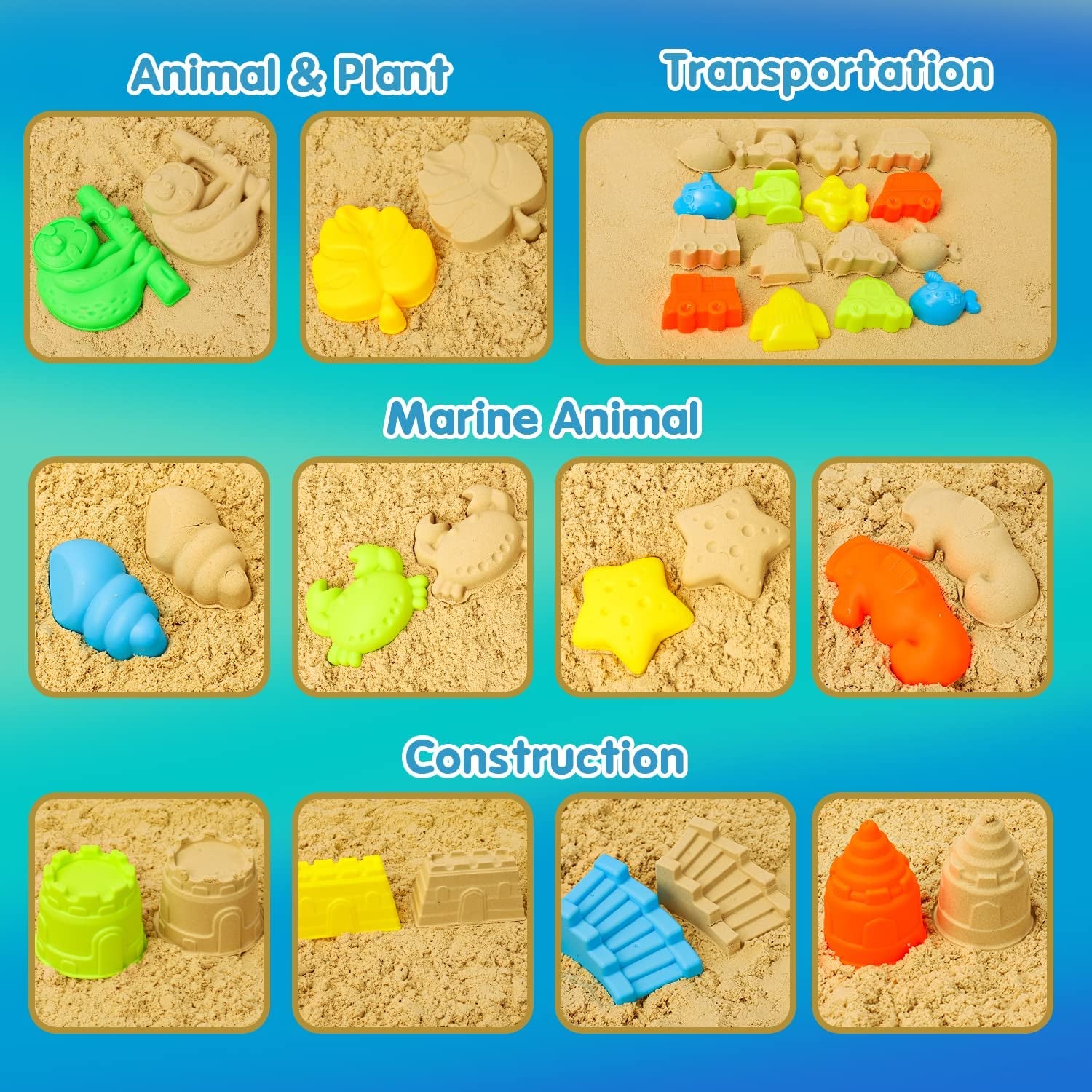 Sand Toys, 36Pcs Kids Beach Toys - Bucket Shovel Set, Sieve, Sand Castle Molds Kit, Animal Molds, Mesh Bag