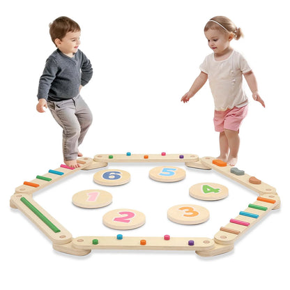 Kids Balance Beam Stepping Stones Wood Montessori Toys, Backyard Outdoor Indoor