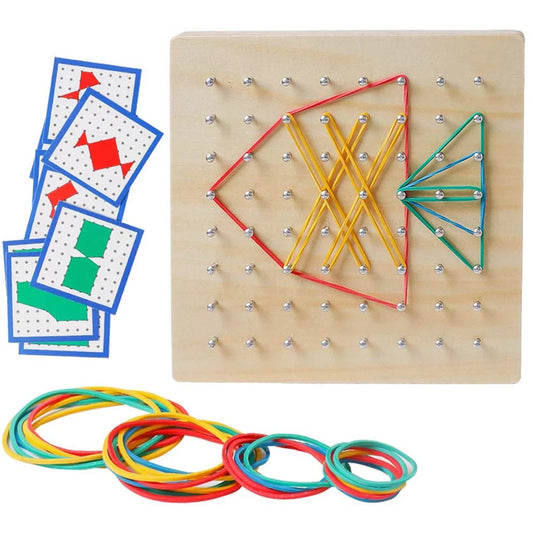 Geoboard, Montessori Mathematical Manipulative Array Block with Pattern Cards and Rubber Bands, 8X8