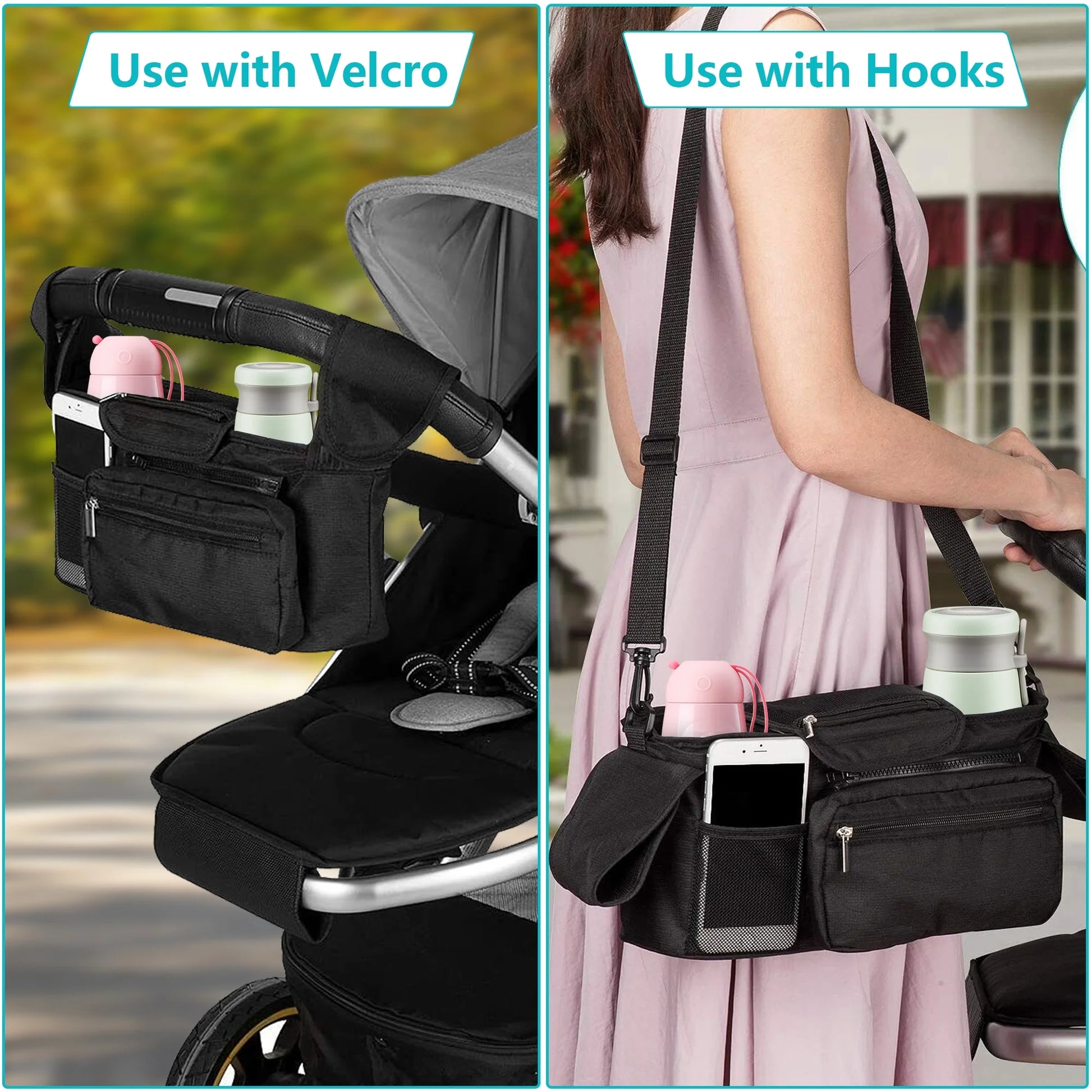 Stroller Organizer, Non Slip Straps with Insulated 2 Cup Holder