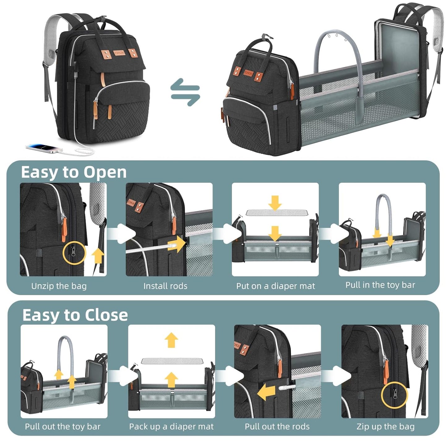 Diaper Bag Backpack with Changing Station