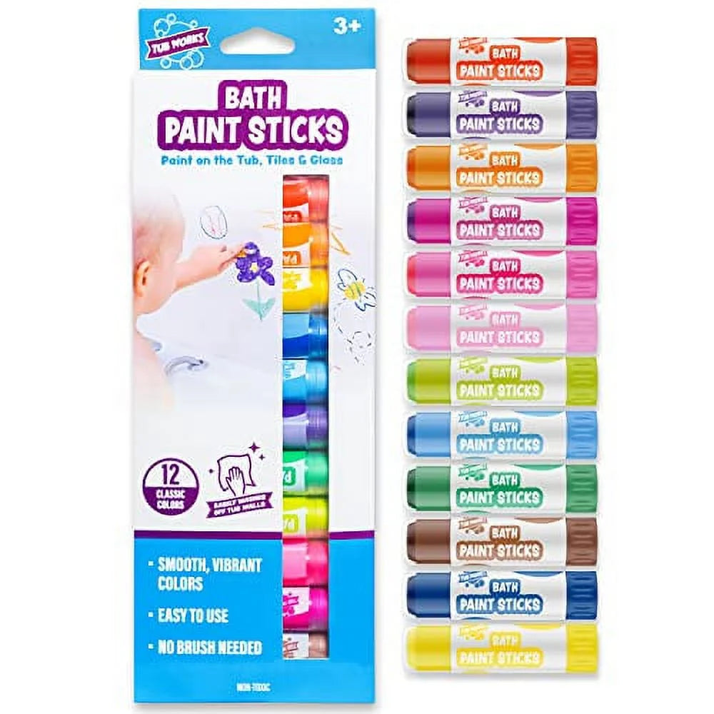 Bath Paint Sticks Bath Toy, 12 Count Nontoxic Washable Bathtub Paint for Kids & Toddlers