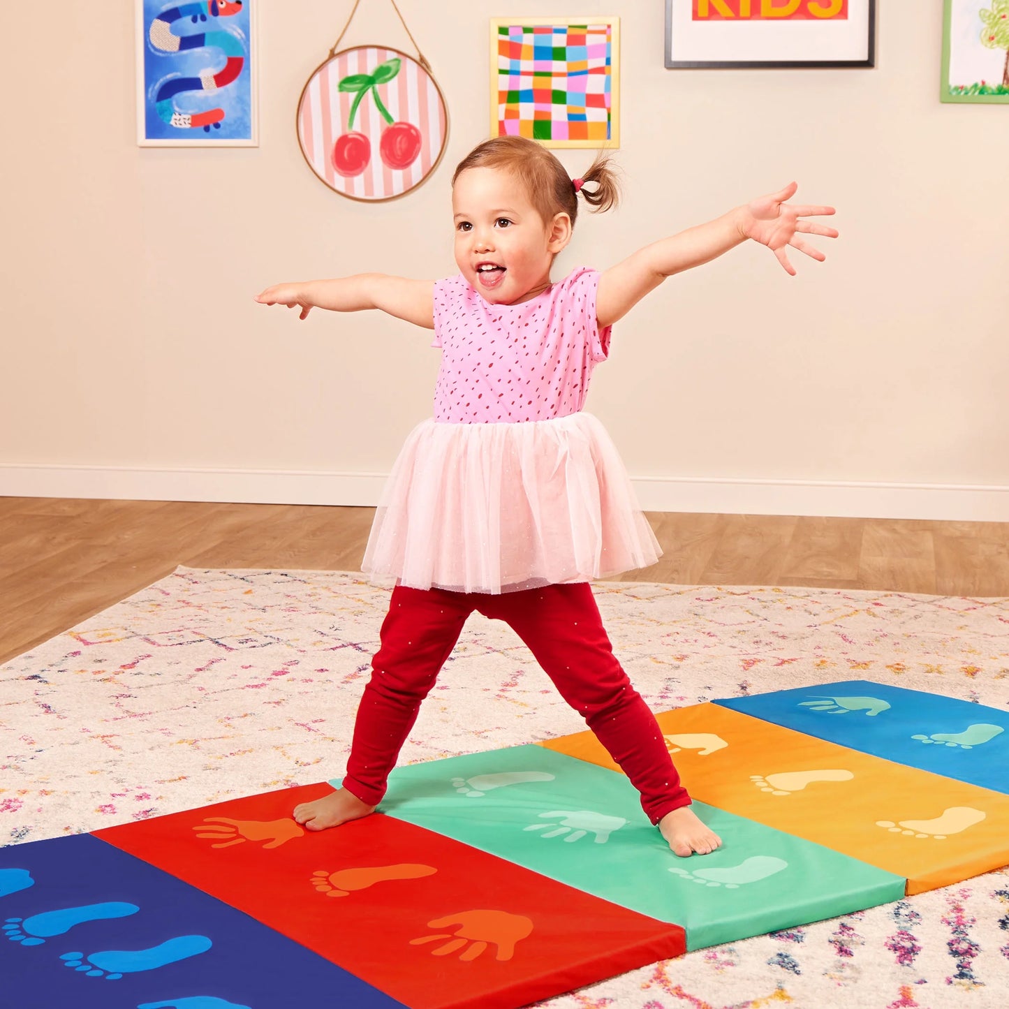 Mini Gymnast'S Mat with Foldable Multicolor Design and Handle, Toddler and Preschool Toys