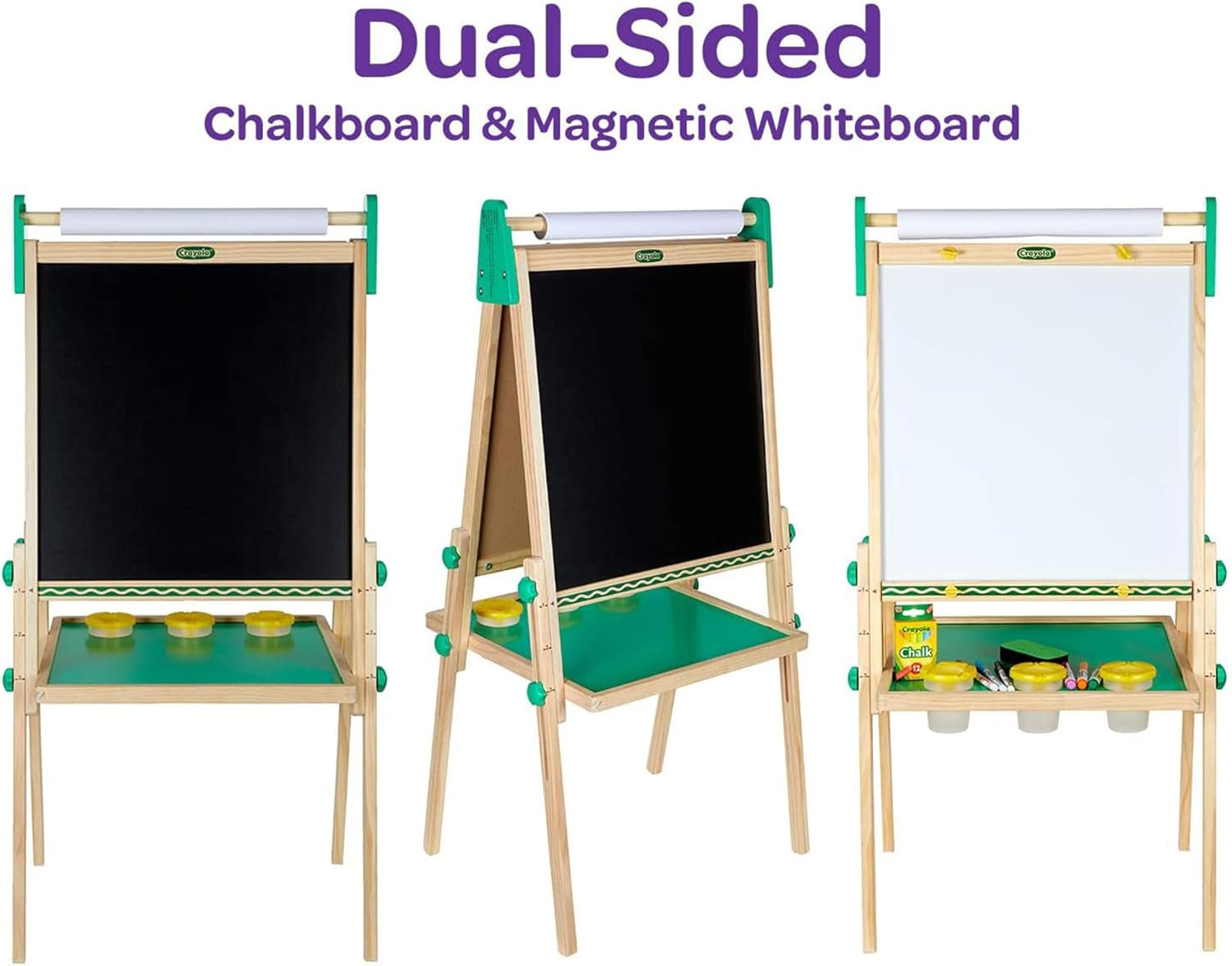 Art Easel for Kids, 2-In-1 Dry Erase Board & Chalkboard