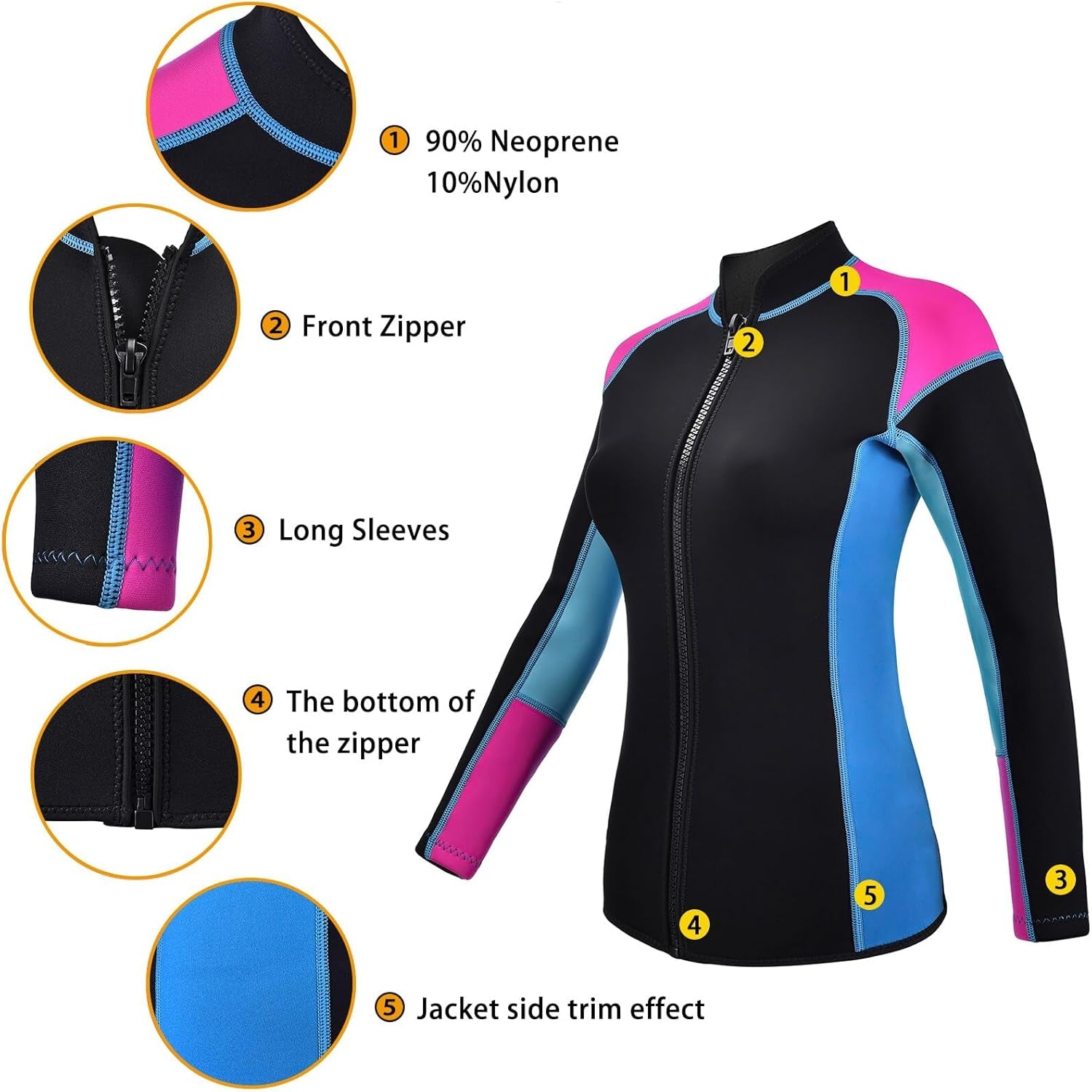 Wetsuit Jacket For Adults, 2Mm Neoprene