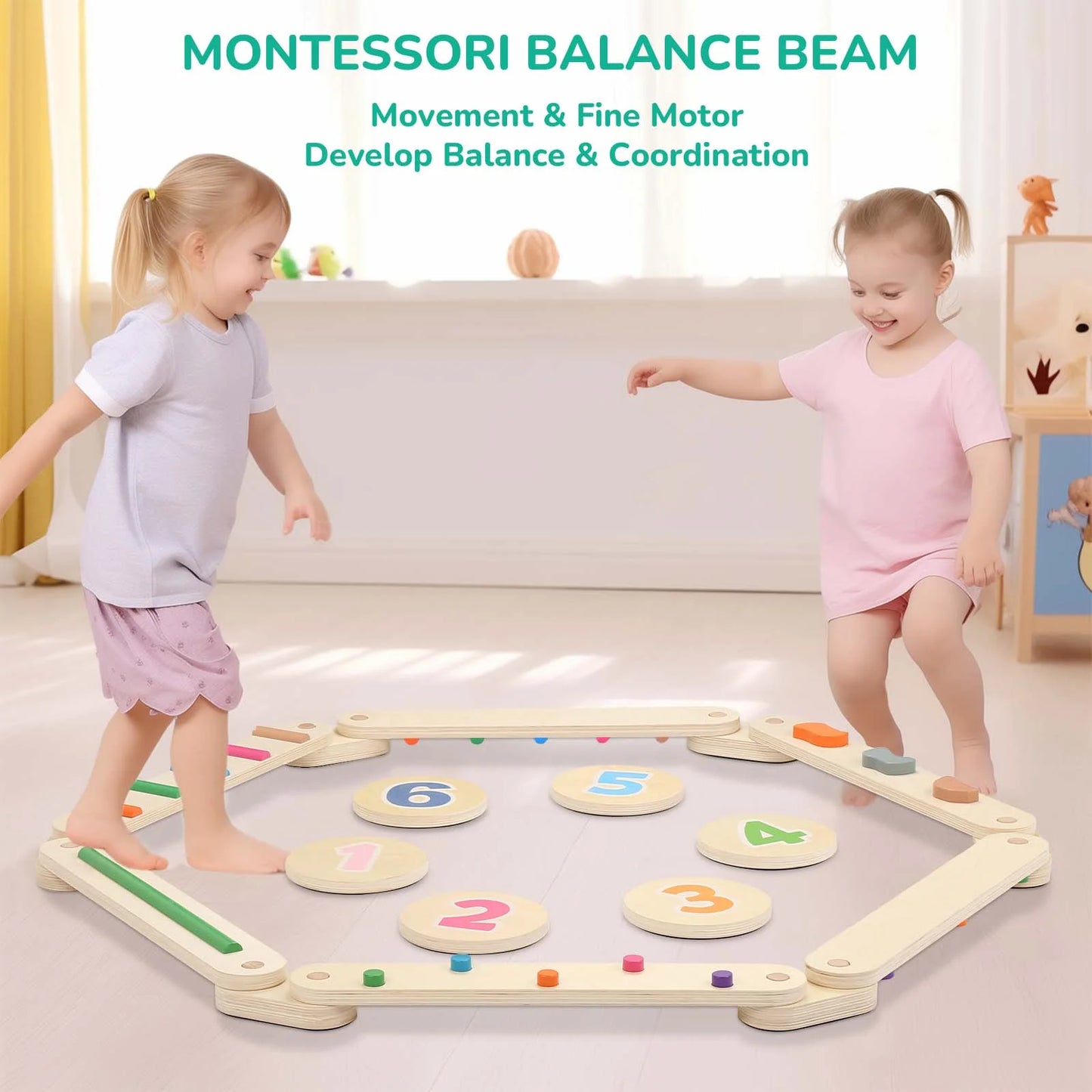 Kids Balance Beam Stepping Stones Wood Montessori Toys, Backyard Outdoor Indoor