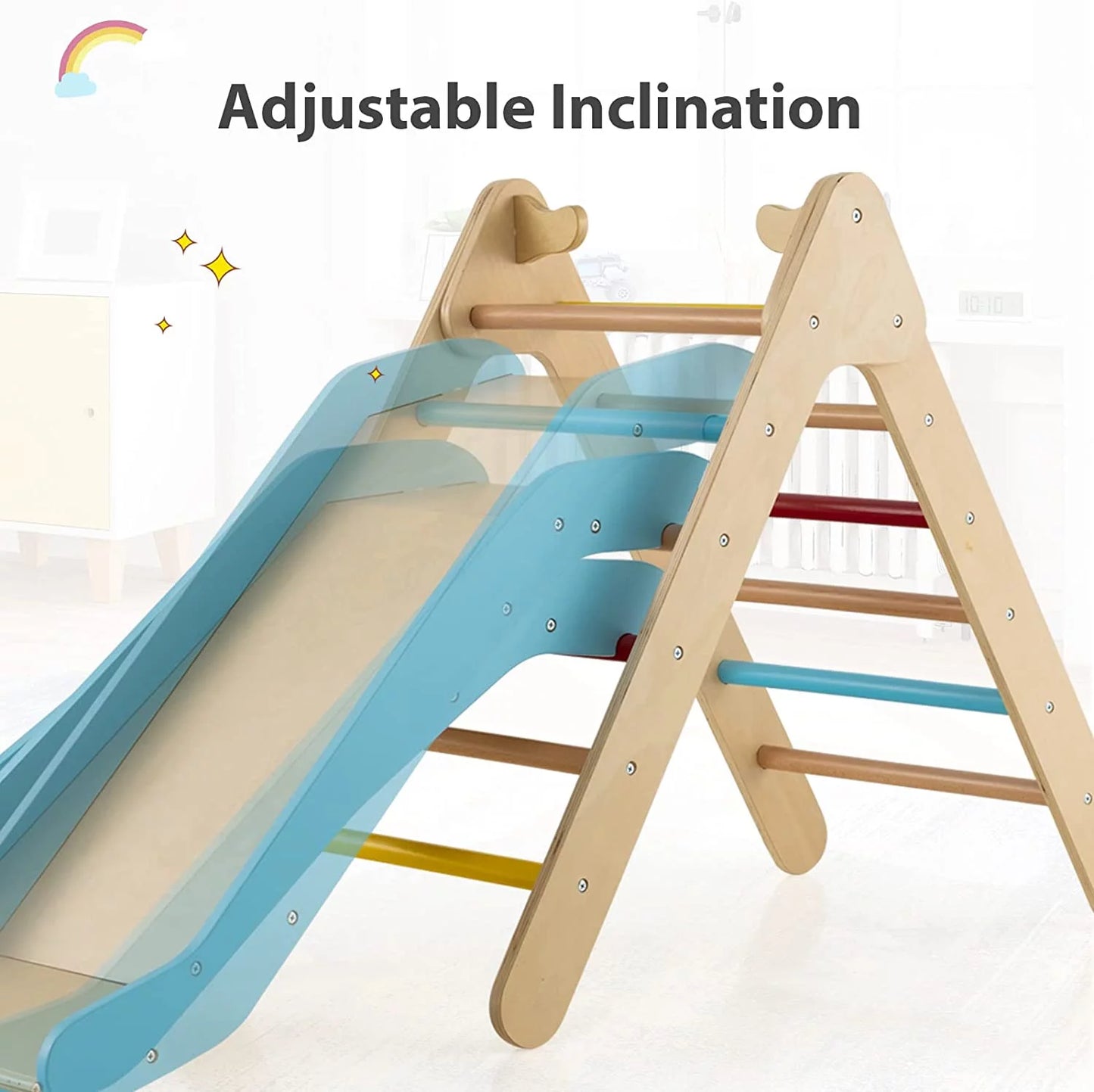 Climbing Toys for Toddlers, 2 in 1 Montessori Kids Wood Triangle Climber with Ramp Ladder Slide for Gym Playground, Indoor Outdoor Climbing Toy Baby Play Structure Activity Set for Boys Girls