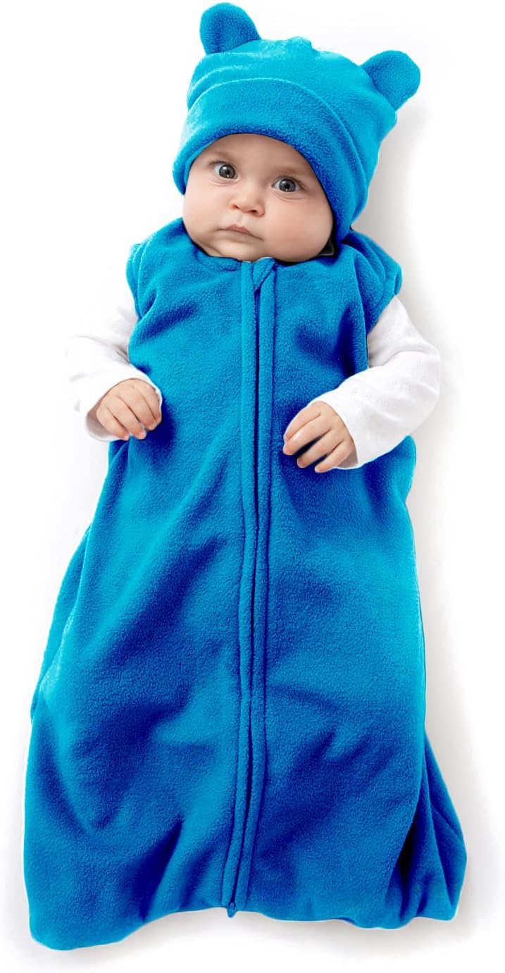 Baby Fleece Sleep Sack - Infant Wearable Blanket Newborn Swaddle Sleepbag & Hat