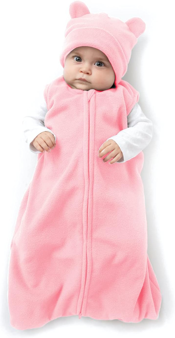 Baby Fleece Sleep Sack - Infant Wearable Blanket Newborn Swaddle Sleepbag & Hat