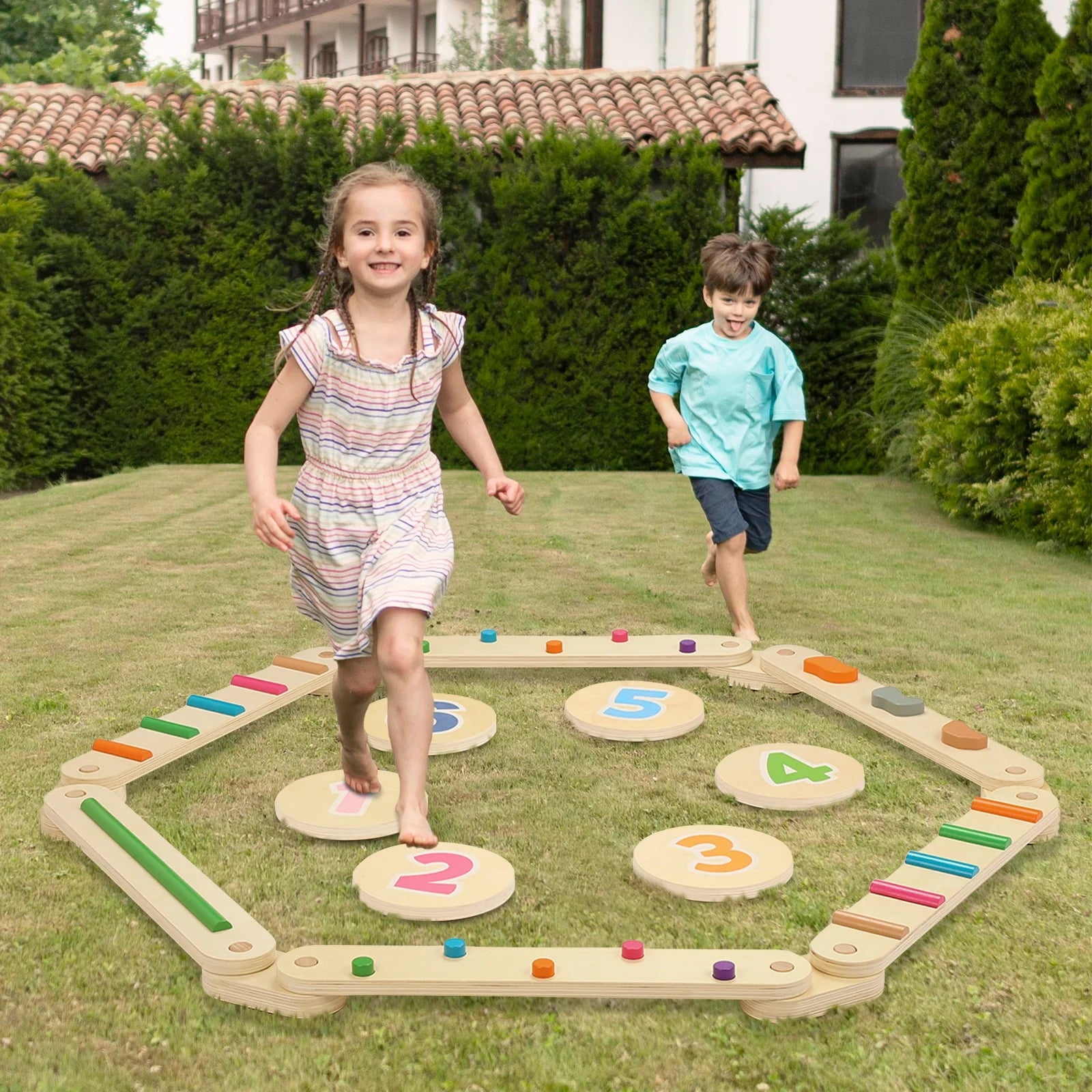 Kids Balance Beam Stepping Stones Wood Montessori Toys, Backyard Outdoor Indoor