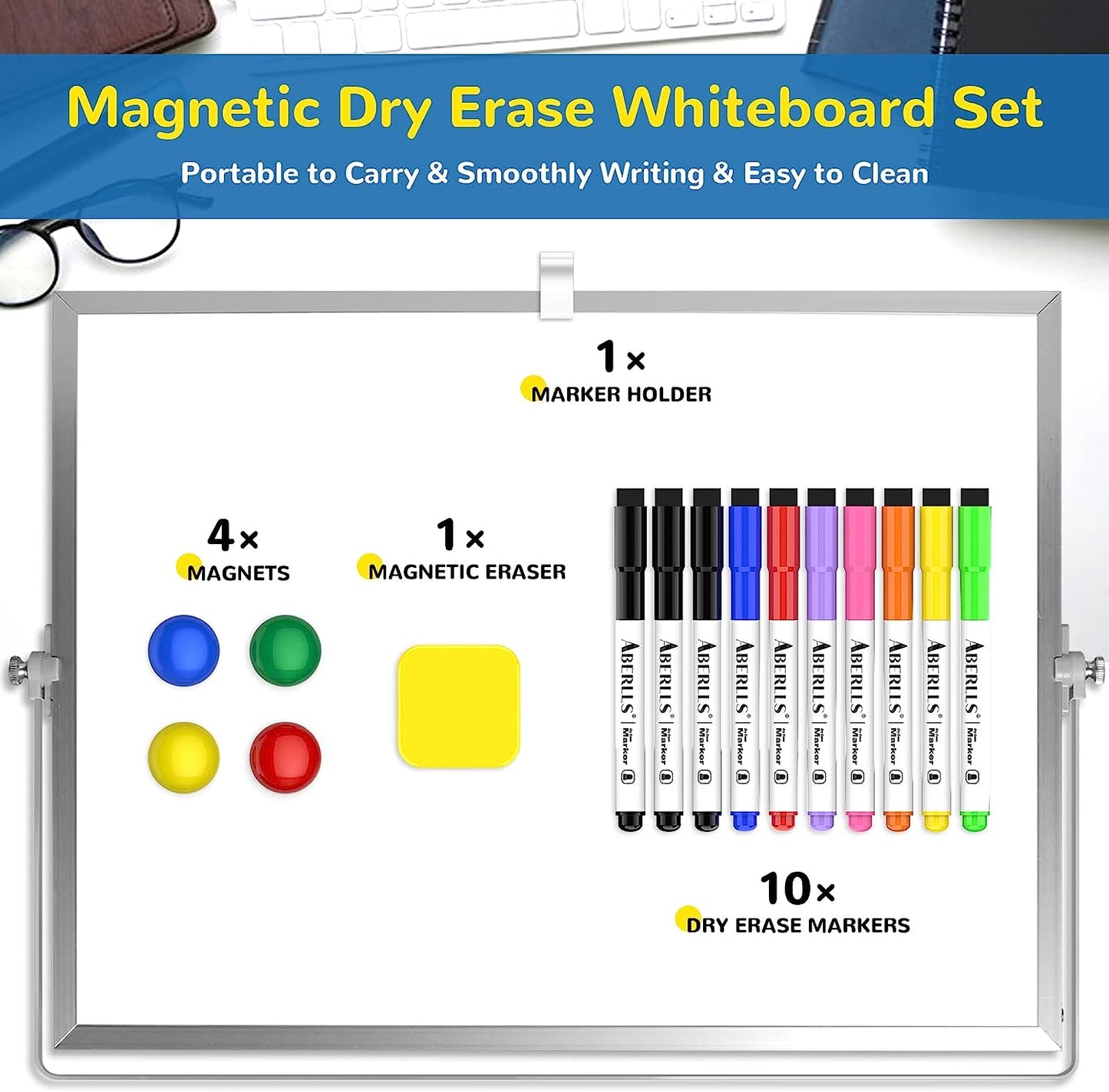 Dry Erase White Board, 16Inx12In Large Magnetic Desktop Whiteboard with Stand