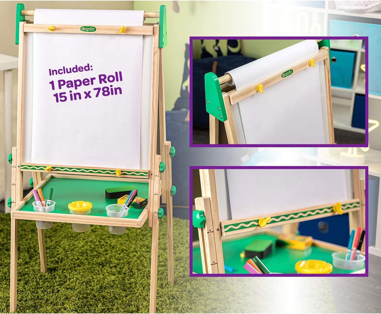 Art Easel for Kids, 2-In-1 Dry Erase Board & Chalkboard