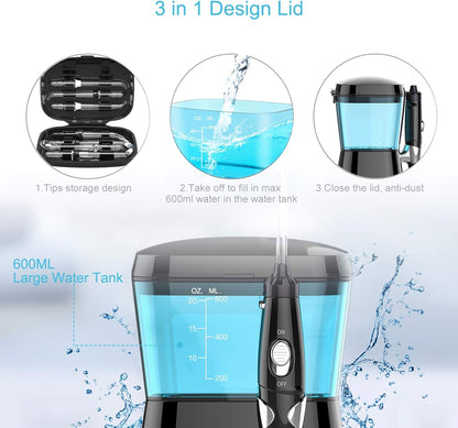 Water Flossing Oral Irrigator, 600ML Dental Water Teeth Cleaner 10 Adjustable Pressure, Electric Oral Flosser for Teeth/Braces