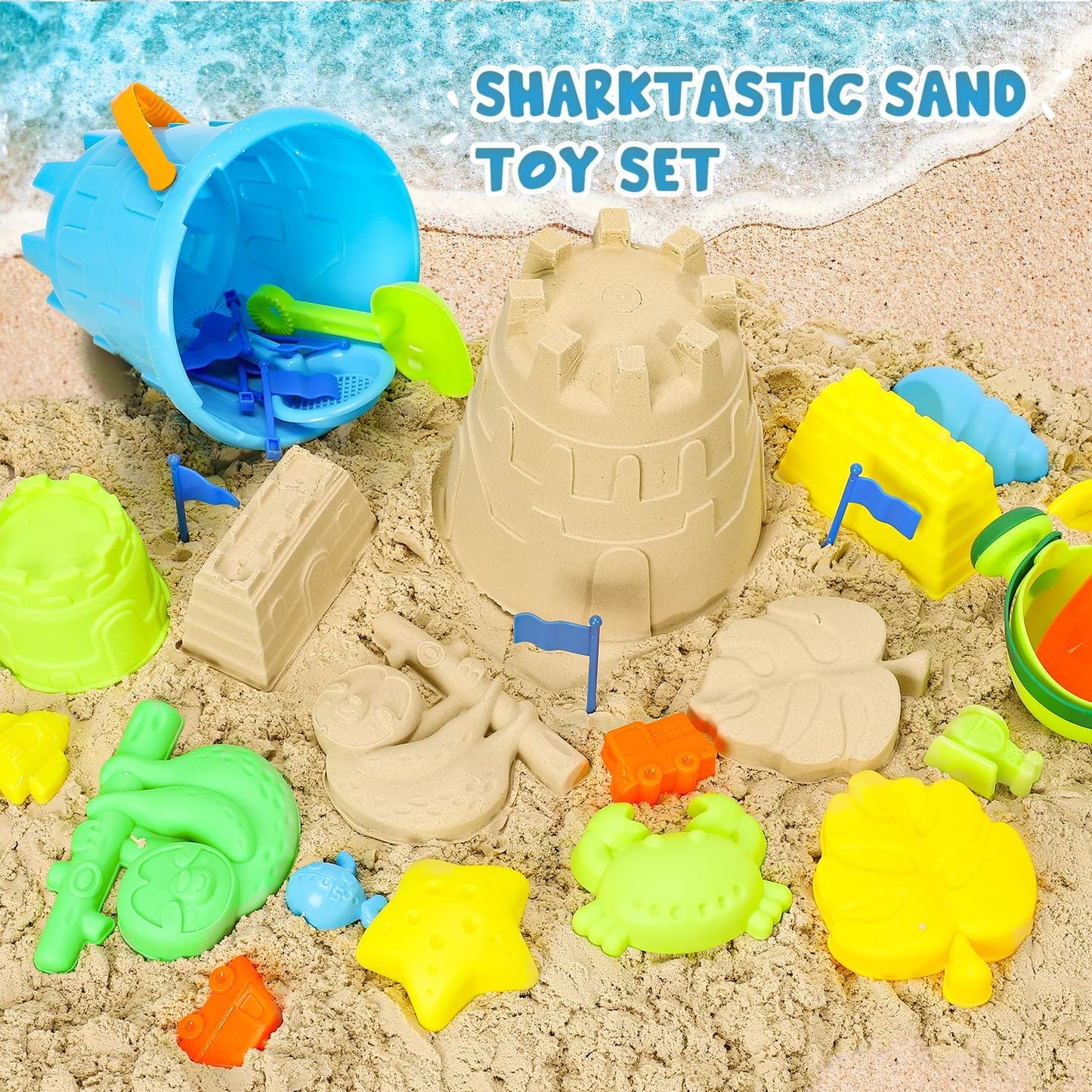 Sand Toys, 36Pcs Kids Beach Toys - Bucket Shovel Set, Sieve, Sand Castle Molds Kit, Animal Molds, Mesh Bag