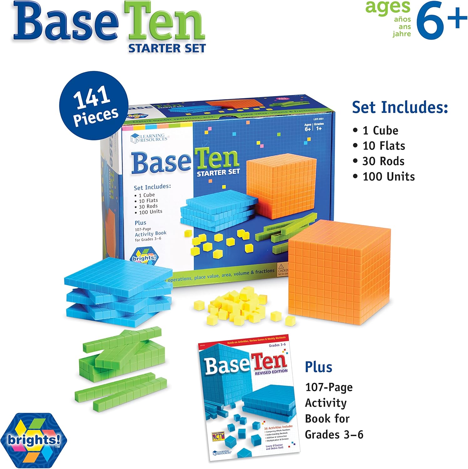 Base 10 Math Set with Activity Guide Included - 100 Piece Set, Ages 6+ 