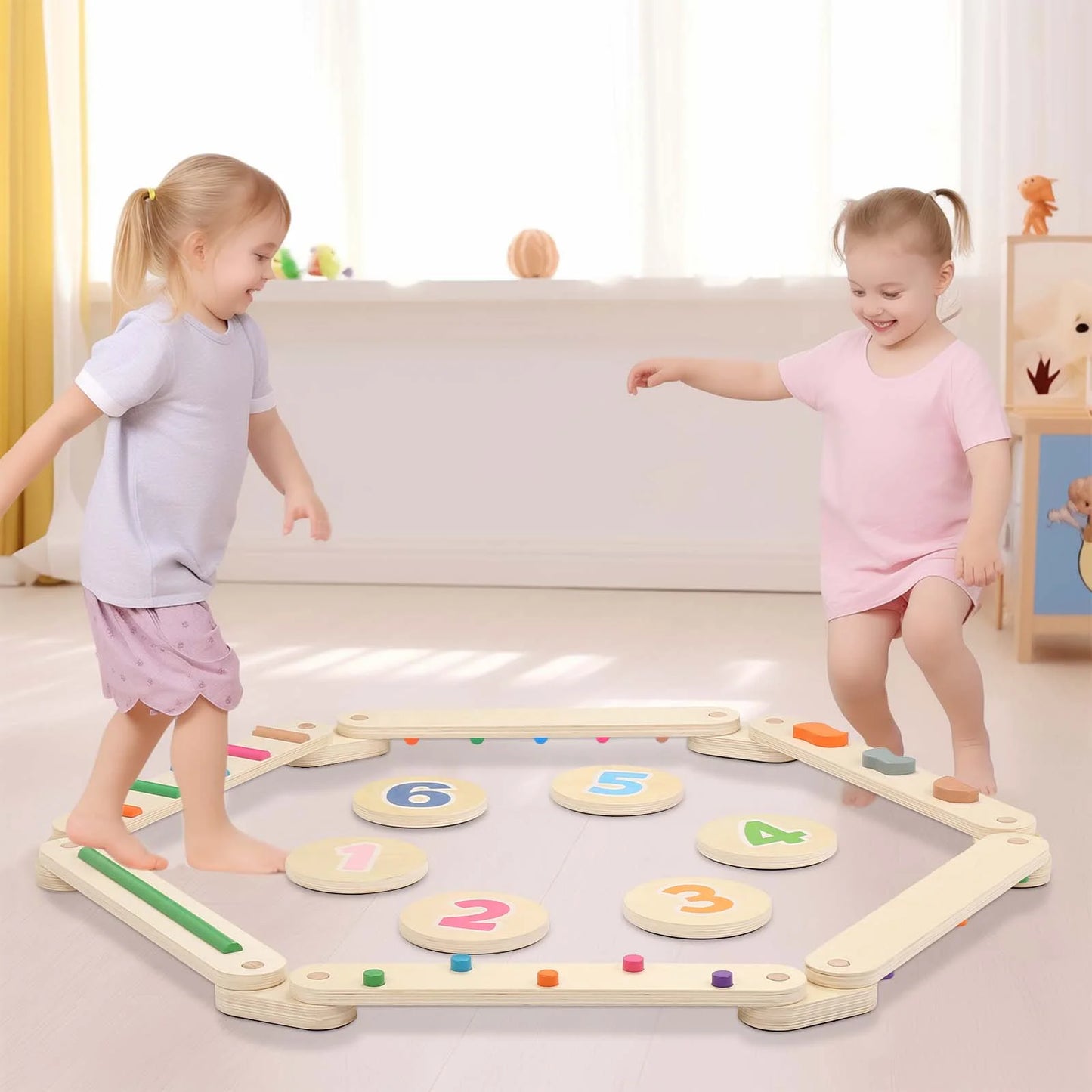 Kids Balance Beam Stepping Stones Wood Montessori Toys, Backyard Outdoor Indoor