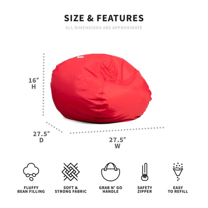 Classic Bean Bag Chair, Red Smartmax, Durable Polyester Nylon Blend, 2 Feet Round