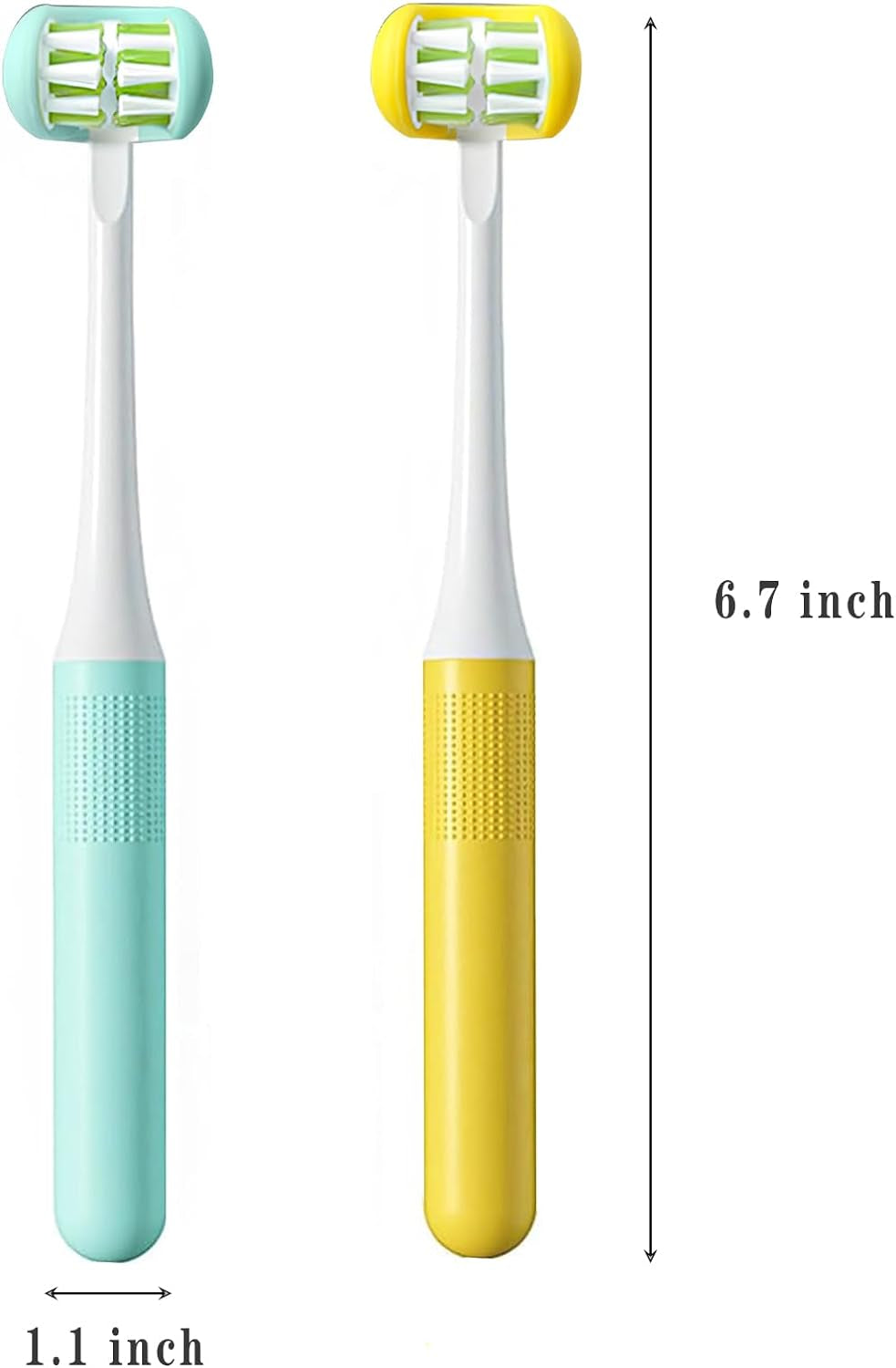 2 Pieces 3 Sided Toddler Toothbrush, Three Bristles for Kids Toothbrush, Autism Soft Bristles（Blue+Yellow） 