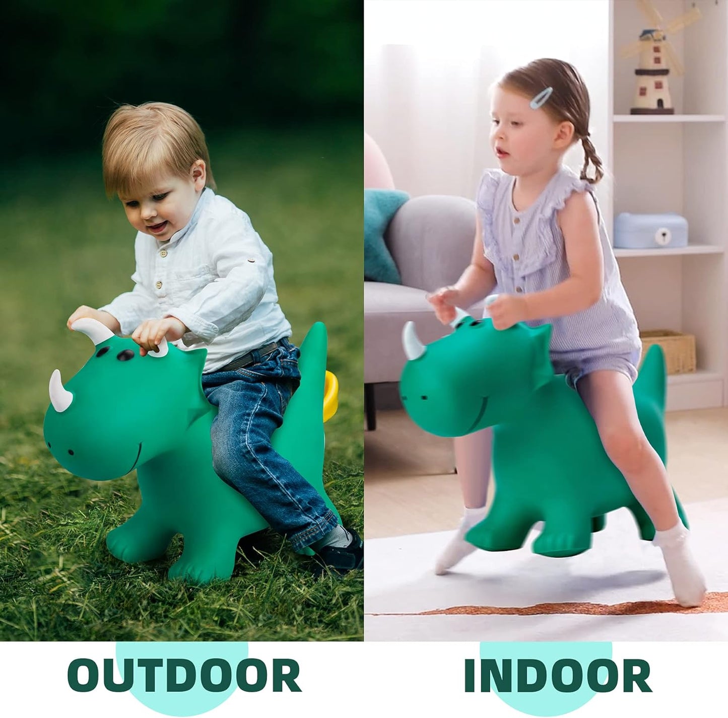 Inflatable Triceratops Bouncer, Ride on Bounce Hopper, Indoor Outdoor Activity 18 Months 2 3 4 Years 