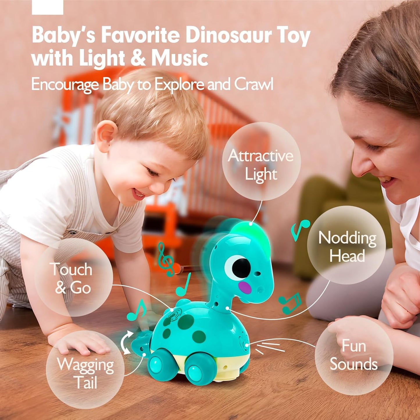 Baby Toys 6-12 Months Touch & Go Musical Light Infant Toys Crawling Baby Toys 12-18 Months Tummy Time Toys for 1 Year Old Boy Gifts Girl Toddlers Christmas Stocking Stuffers