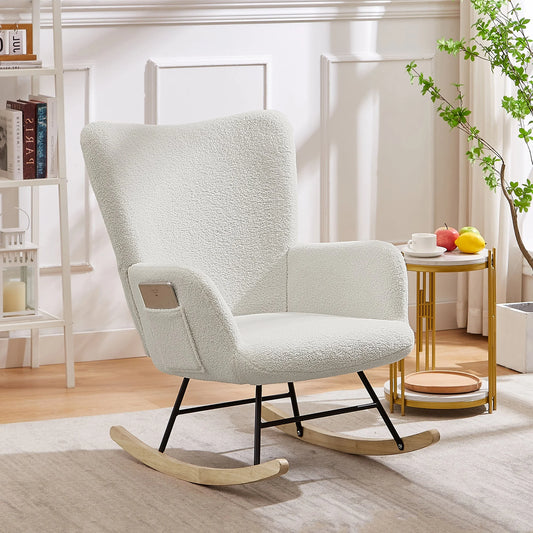 Rocking Chair, Modern, Upholstered Glider Rocker with High Backrest