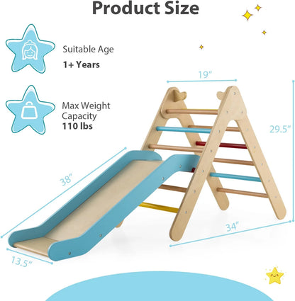 Climbing Toys for Toddlers, 2 in 1 Montessori Kids Wood Triangle Climber with Ramp Ladder Slide for Gym Playground, Indoor Outdoor Climbing Toy Baby Play Structure Activity Set for Boys Girls