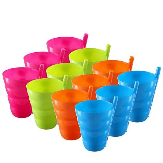 Pack of 12 Kids Cups - 10 Oz Straw Cups - Kids Cup with Straw - 4 Assorted Colors