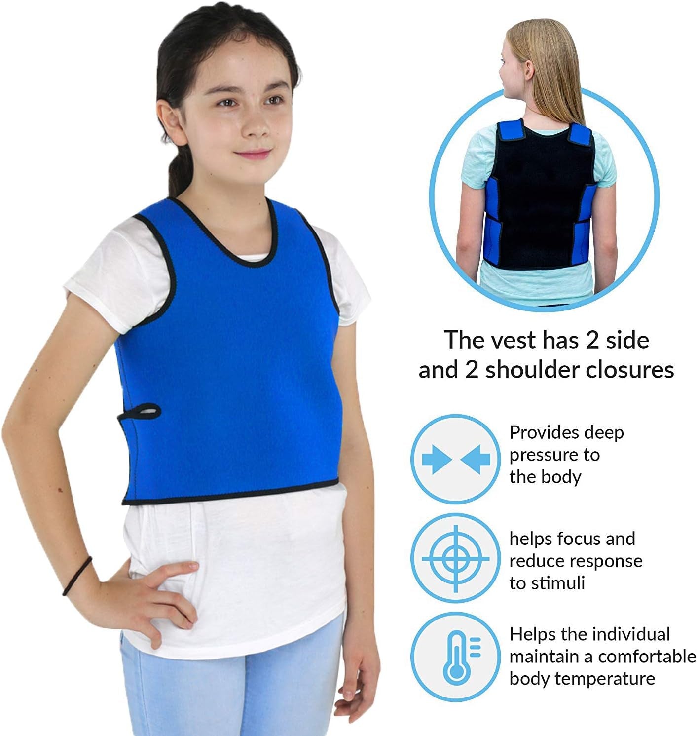 Sensory Compression Vest Sensory Processing Disorder, Deep Pressure Comfort for Autism Hyperactivity Mood Processing Disorders (Small 14” X 24”)