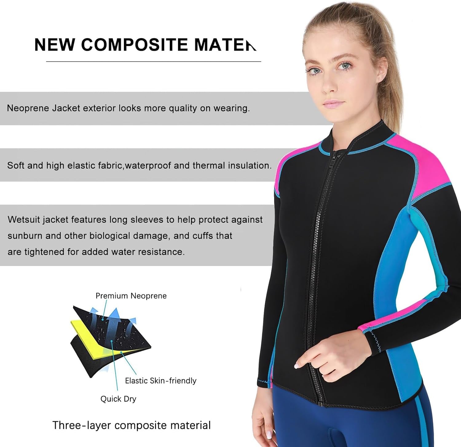 Wetsuit Jacket For Adults, 2Mm Neoprene