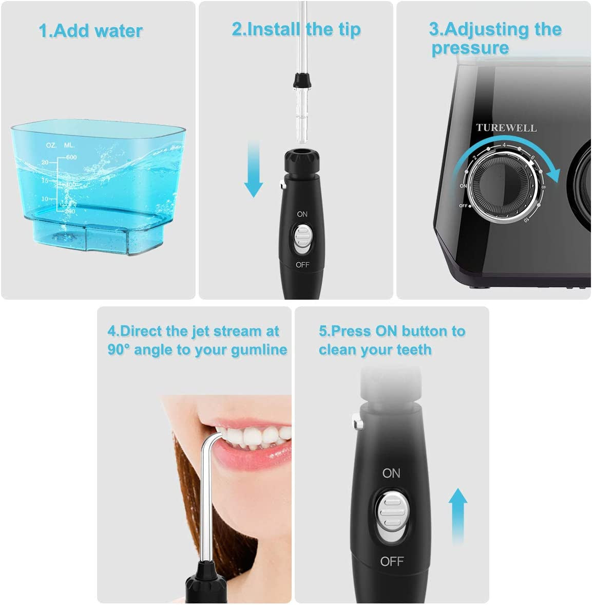 Water Flossing Oral Irrigator, 600ML Dental Water Teeth Cleaner 10 Adjustable Pressure, Electric Oral Flosser for Teeth/Braces