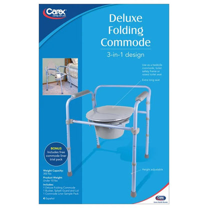 Bedside Commode, 3-In-1 Steel Folding, Raised Toilet Seat and Safety Frame, 300 Lb Weight Capacity