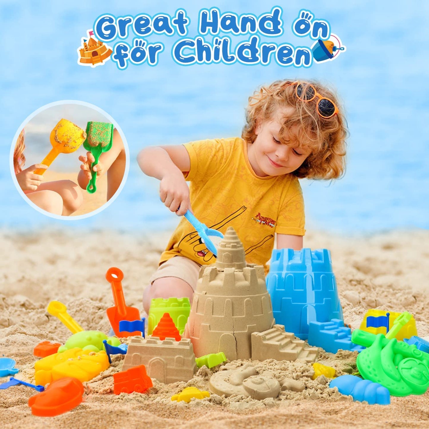 Sand Toys, 36Pcs Kids Beach Toys - Bucket Shovel Set, Sieve, Sand Castle Molds Kit, Animal Molds, Mesh Bag