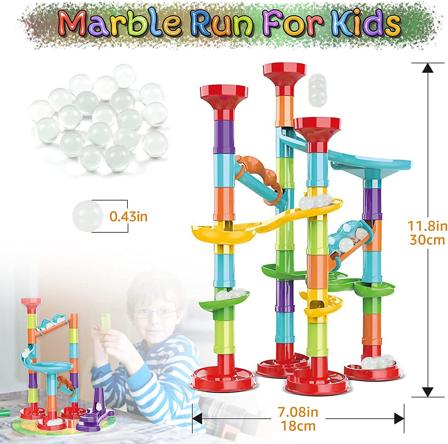 Marble Run Set Building Blocks Glass Marbles for Kids Ages 4-8 Girls Boys Toys STEM Maze Educational Race Game Birthday Gifts