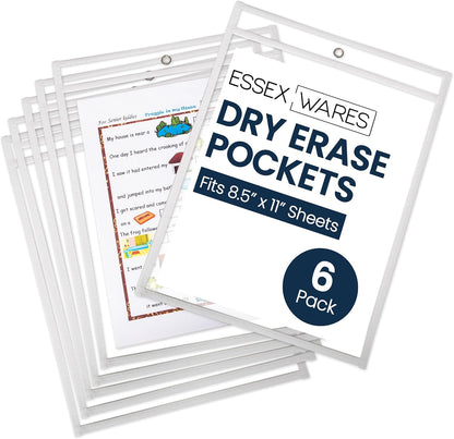 Dry Erase Clear Plastic Sleeves, 10" Wide X 13.5" Tall