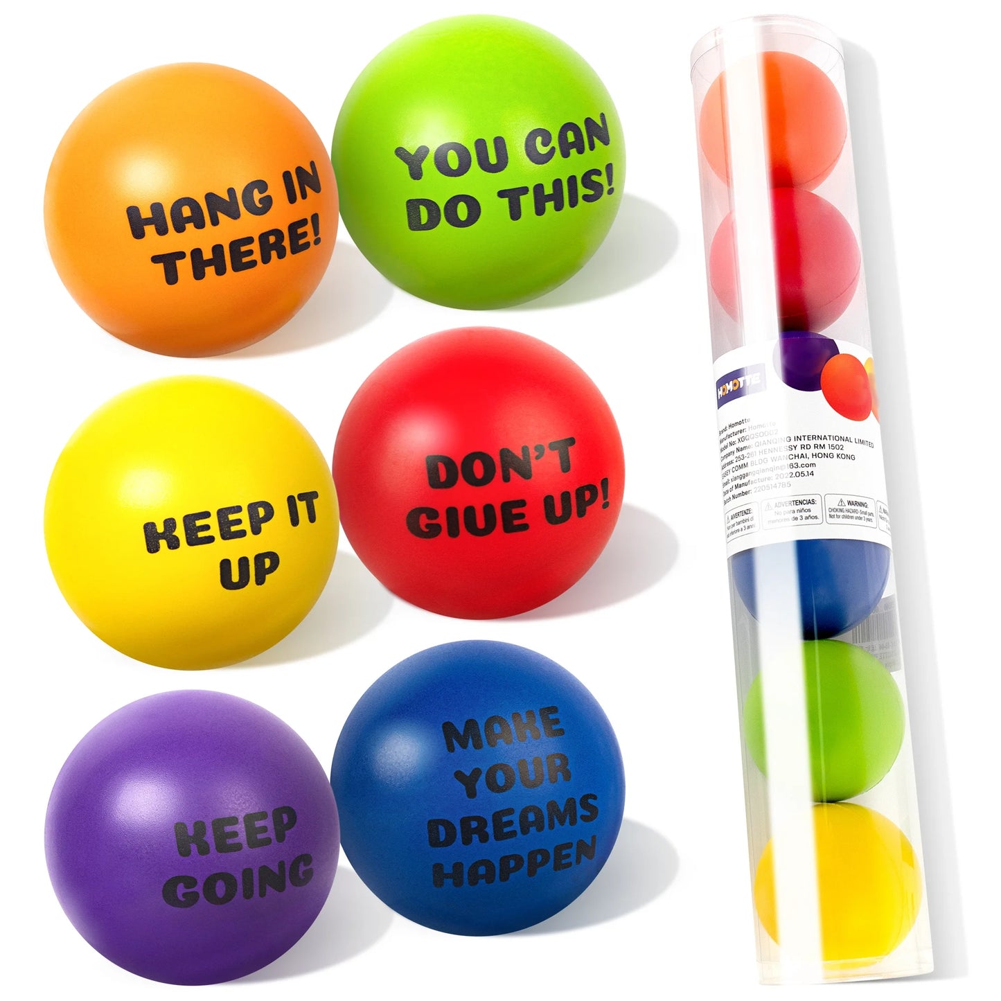 6 Pcs Motivational Stress Balls for Kids 3+ and Adults