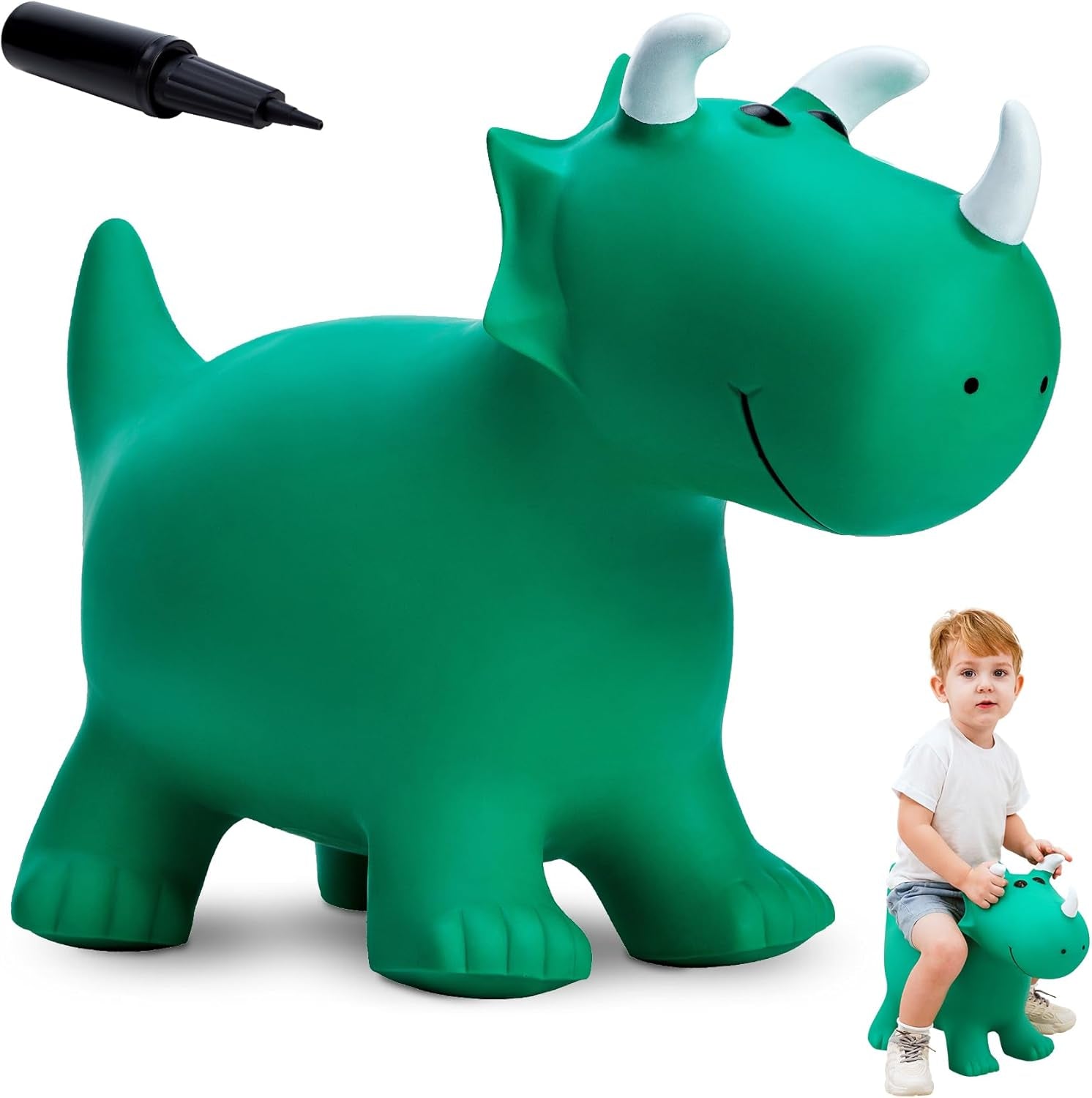 Inflatable Triceratops Bouncer, Ride on Bounce Hopper, Indoor Outdoor Activity 18 Months 2 3 4 Years 